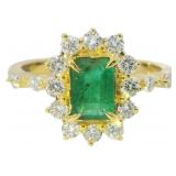 Emerald Cut 1.25 ct Natural Emerald & Diamond Ring