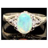 Platinum 1.09 ct Natural Opal & Diamond Ring