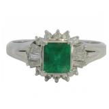 Platinum .90 ct Natural Emerald & VS Diamond Ring