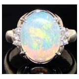 Platinum 2.43 ct Natural Opal & Diamond Ring