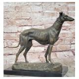 Greyhound Bronze Statue On Marble Base