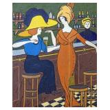 Women In Cafe On Canvas By Georges Gaudion