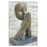 Brinze Sculpture Of Woman Praying On Marble Base