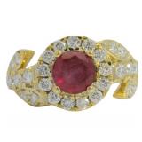 Round 2.11 ct Lab Ruby & Diamond Ring