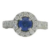 Round 2.05 ct Lab Saphhire & Diamond Ring