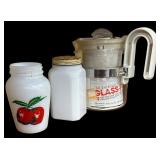 Glass Coffee Percolator & (2) Milk Glass Shakers