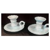 (2) PCS Vintage Blue Glass Candlestick Holders