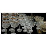 (6) Gold Rim & (6) Wine Glasses, Bowl, Brass  &