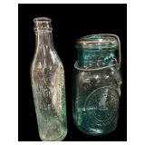 Bicentennial Blue Jar & FG Soda Bottle