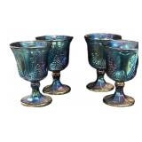 (4) Blue Carnival Stemware