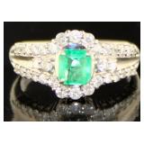 Platinum Natural Emerald & Diamond Ring