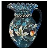 Fenton Art Glass Hand Painted 9.5 " Ocean Blue