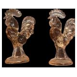 (2) PCS Amber Glass Paperweight Roosters
