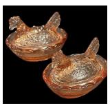 Pair Miniature Pink Hen on Nest