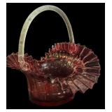 Fenton Cranberry Art Glass Basket