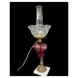 Antique Cranberry Etched Crystal Lamps