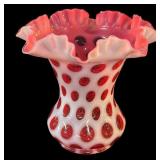 Fenton Coin Glass Cranberry Vase