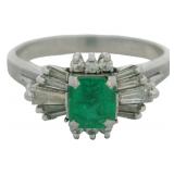 Platinum .90 ct Natural Emerald & VS Diamond Ring