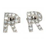 Brilliant White Sapphire R Monogram Earrings