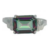 Emerald Cut 2.22 Mystic Topaz & Diamond Ring