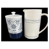 Blue & White Artesian Jar & Pitcher