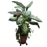 Metal & Rattan Planter wï¿½ Faux Plant