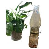 Fruit Jar Oil Lamp & Faux Plant
