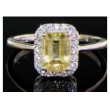 Emerald Cut Natural Citrine Halo Designer Ring