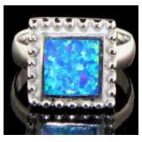 Princess Cut Autralian Blue Opal Dinner Ring