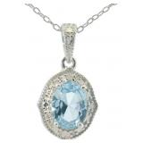 Oval 1.60 ct Natural Blue Topaz & Diamond Necklace