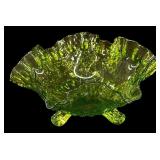 Fenton Green Rose Footed Bowl