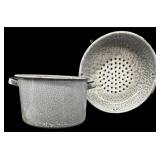 Vintage Gray Graniteware Colander & Cooker
