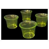 (4) Uranium Glass Small Dishes wï¿½ Beaded Tops