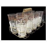Carrying Rack & (8) Dutch Pattern Glasses