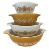 4 pc Pyrex Butterfly Gold Mixing Bowl Set