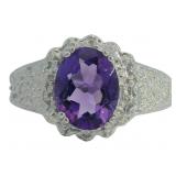 Oval 2.14 ct Natural Amethyst & Diamond Ring