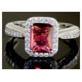 Emerald Cut Ruby & White Topaz Ring