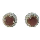 Round Genuine Ruby Halo Earrings