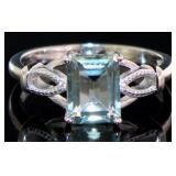 Emerald Cut Natural Green Amethyst & Diamond Ring