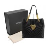 Escada Leather Gold Heart Backle Chain Tote Bag