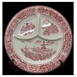 Windmill Scene Red & White Divided Plate