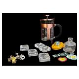 Copper French Press, Ink Bottle, Salt Cellars,