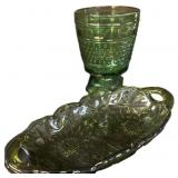 2 pc Vintage Green Glass