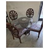 Round Table with a Carved Wooden Base and 4 Chairs