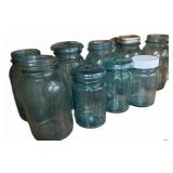 (9) Blue Canning Jars