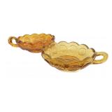 Pair Fostoria Coin Glass Nappy Dishes Amber