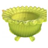 Green Satin Glass Footed Bowl