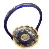 Bohemian Cobalt Blue Blown Glass Basket Gold