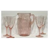 Pink Depression Pitcher & Glasses