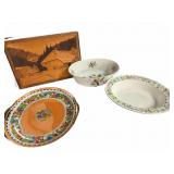 (3) Bowls  & Carved Plaque